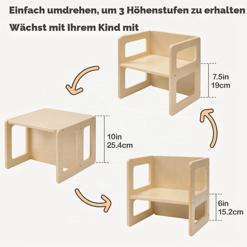 FUNLIO Höhenverstellbarer Montessori Entwöhnungsstuhl für 1-3 Jahre, Qualitätsstuhl aus Massivholz,