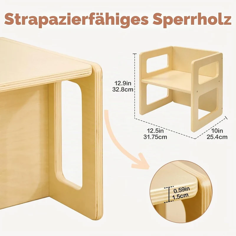 FUNLIO Höhenverstellbarer Montessori Entwöhnungsstuhl für 1-3 Jahre, Qualitätsstuhl aus Massivholz,