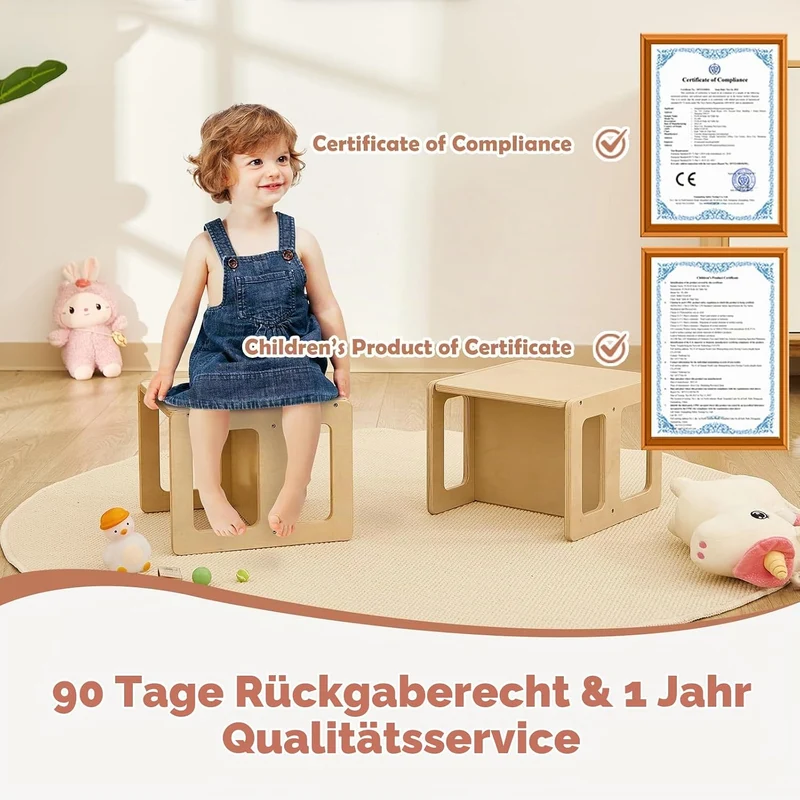 FUNLIO Höhenverstellbarer Montessori Entwöhnungsstuhl für 1-3 Jahre, Qualitätsstuhl aus Massivholz,