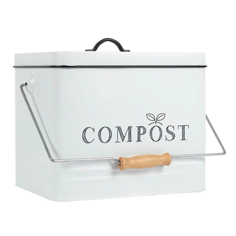 Komposteimer aus Metall 10 L Vintage-Look Weiss