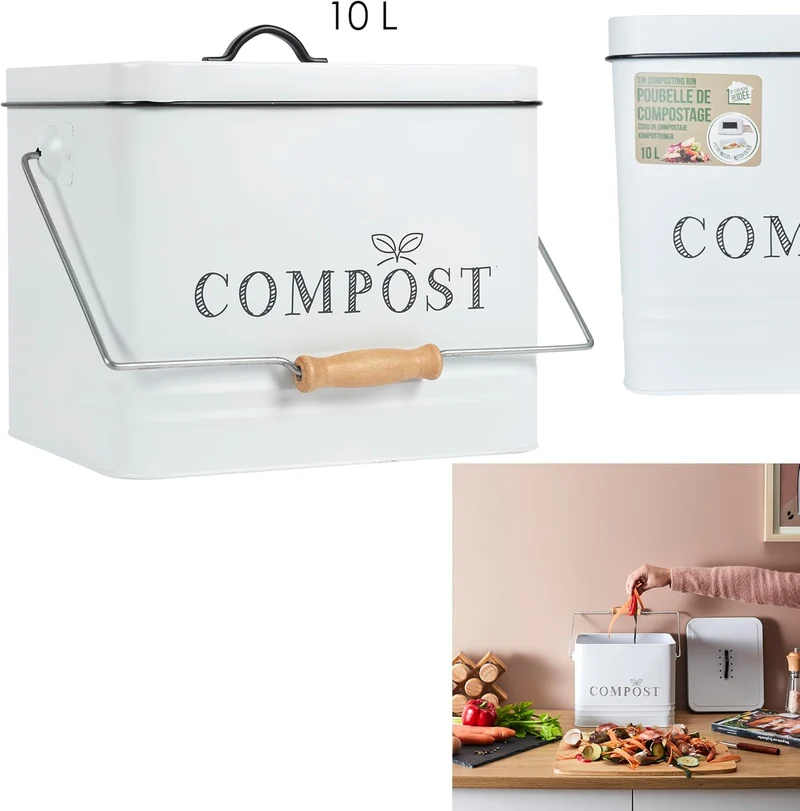 Komposteimer aus Metall 10 L Vintage-Look Weiss