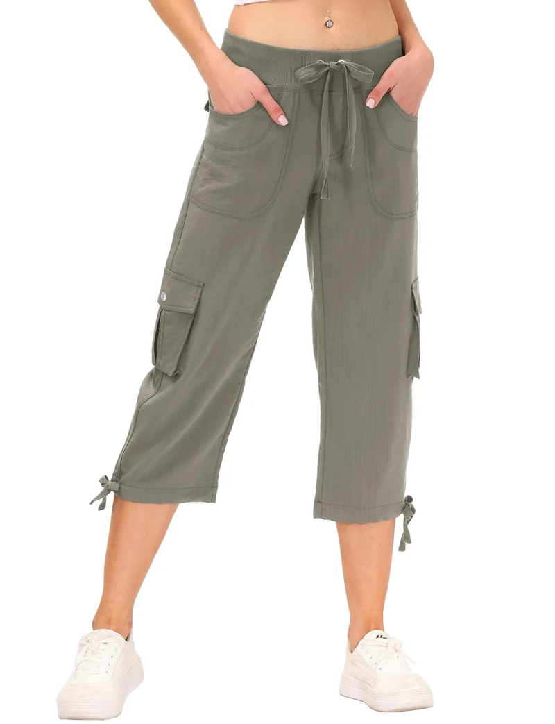 JINSHI Hosen Damen Sommer Cargohose 3/4 Hose Caprihose Wanderhose 6 Taschen | Leicht, Atmungsaktiv,M