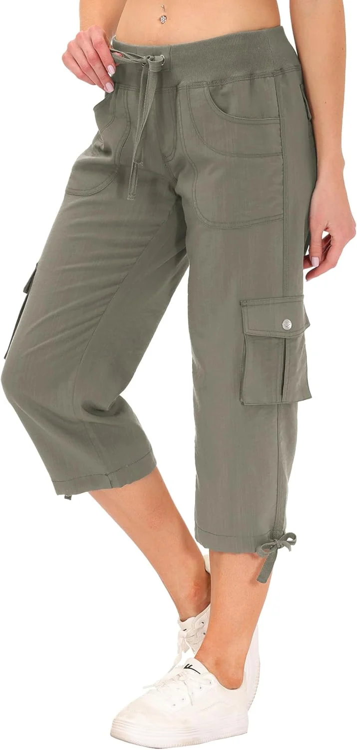 JINSHI Hosen Damen Sommer Cargohose 3/4 Hose Caprihose Wanderhose 6 Taschen | Leicht, Atmungsaktiv,M