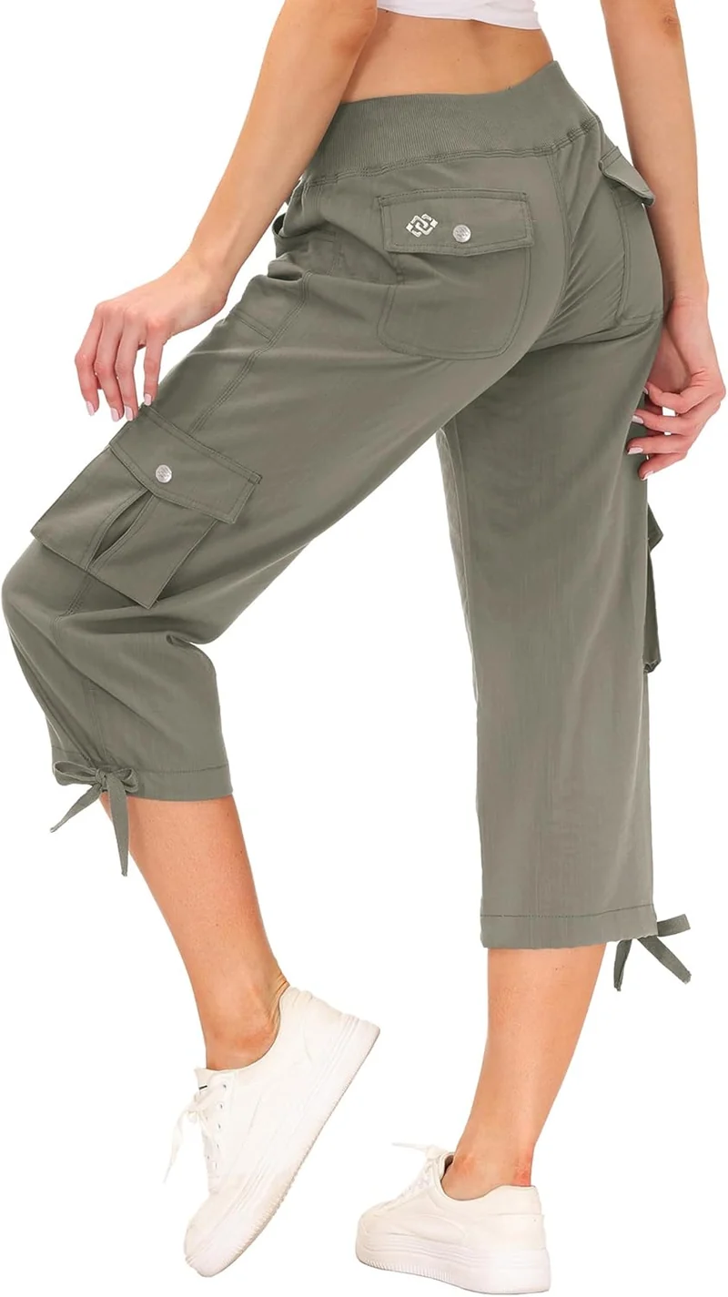 JINSHI Hosen Damen Sommer Cargohose 3/4 Hose Caprihose Wanderhose 6 Taschen | Leicht, Atmungsaktiv,M