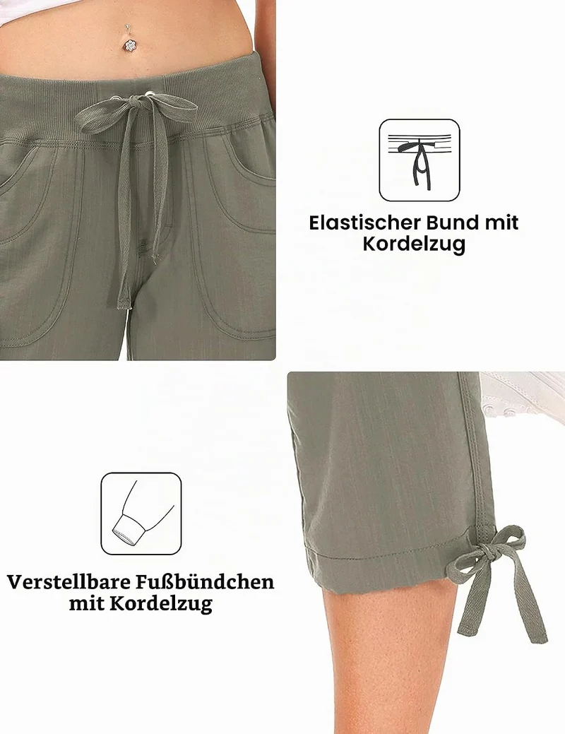 JINSHI Hosen Damen Sommer Cargohose 3/4 Hose Caprihose Wanderhose 6 Taschen | Leicht, Atmungsaktiv,M