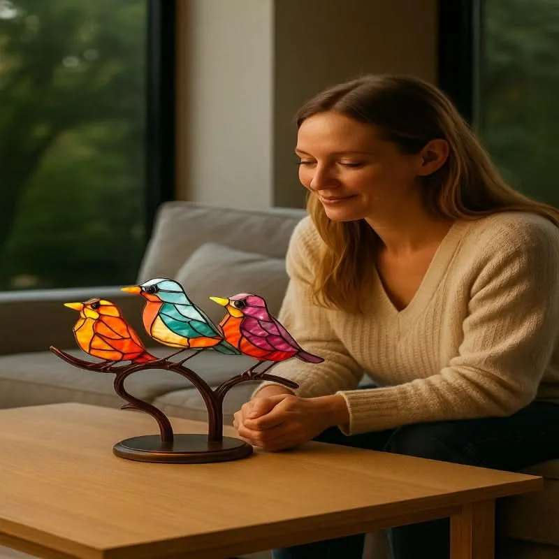 Chromavogel – Handgefertigte Bunte Vogelstatue Aus Acryl Zur Dekoration