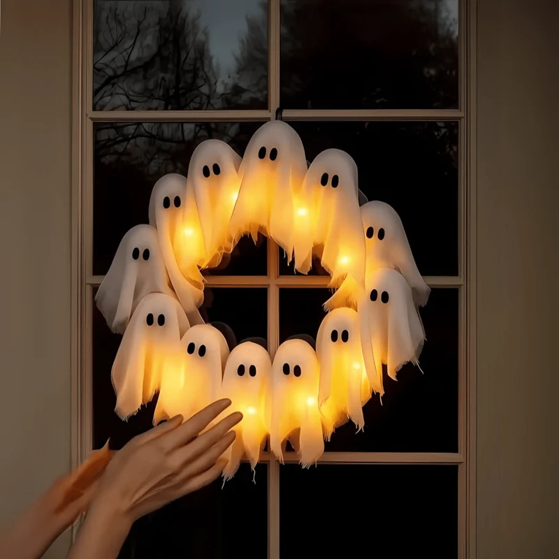 GruselGlow Kranz – Leuchtende Geister für stimmungsvolle Halloween-Dekoration