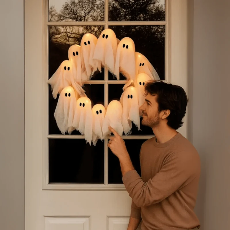 GruselGlow Kranz – Leuchtende Geister für stimmungsvolle Halloween-Dekoration