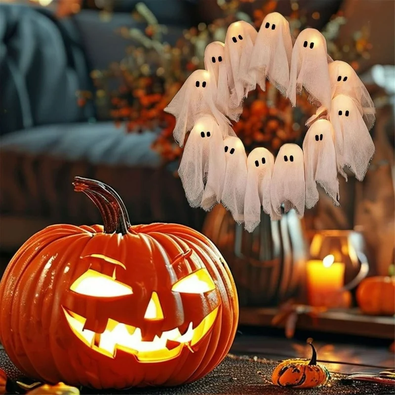 GruselGlow Kranz – Leuchtende Geister für stimmungsvolle Halloween-Dekoration