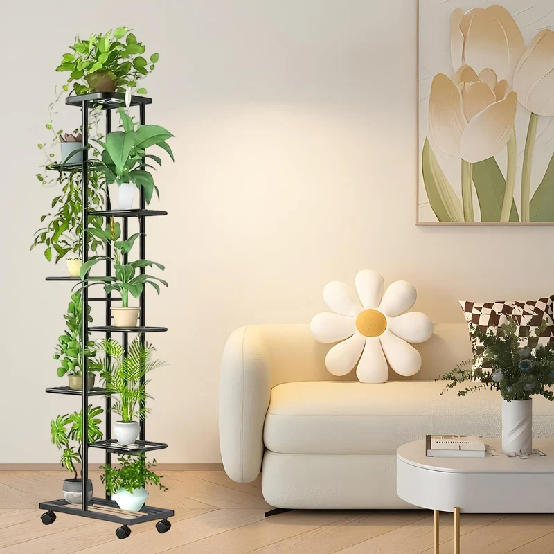 Pflanzenständer mit 4 Rollen, 8 Etagen Blumenregal Indoor Metall