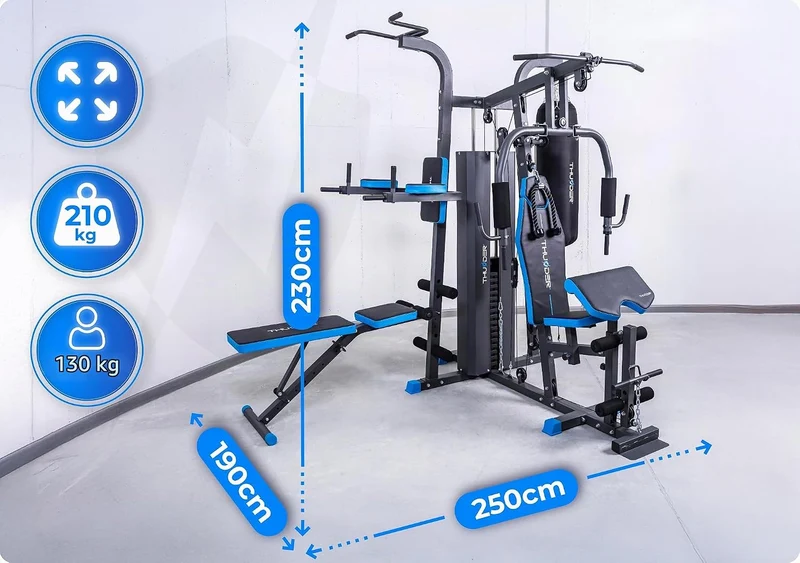 THUNDER Multifunktionale Kraftstation Home Gym Fitnessstation mit Kabelzug & Muskelaufbau Training H