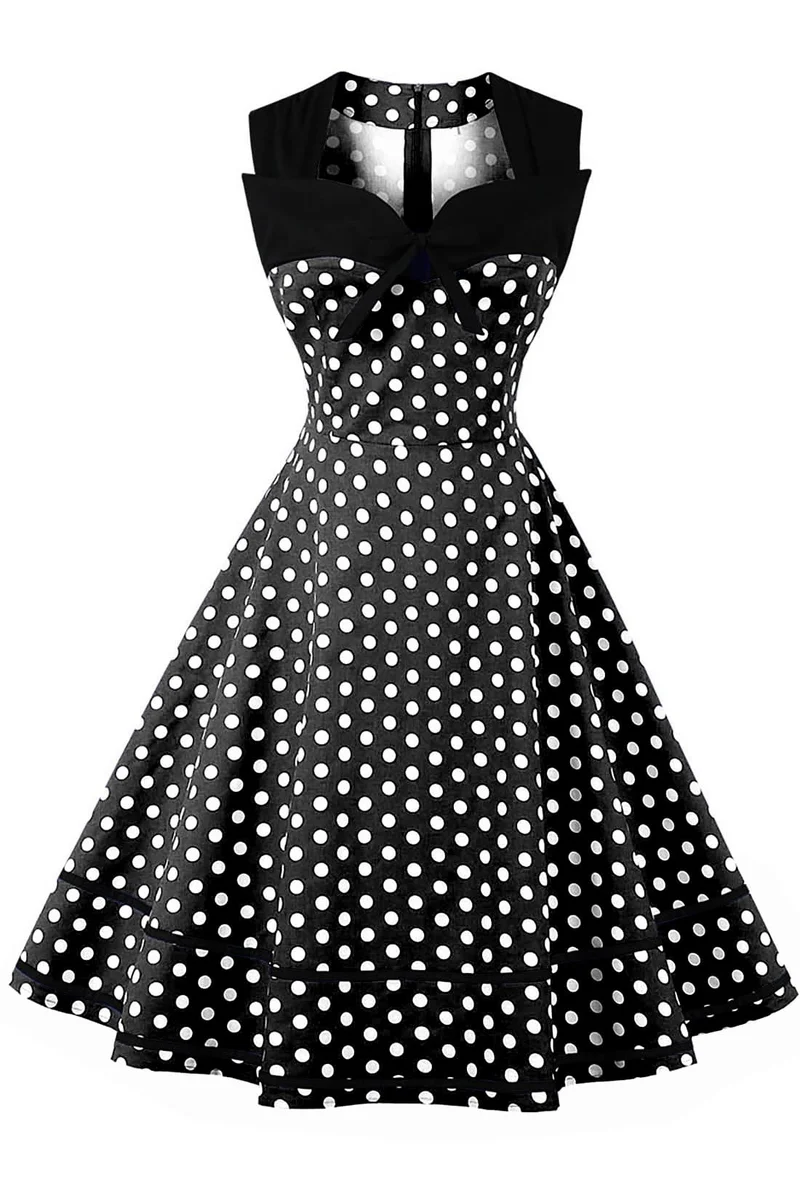 AXOE Damen Vintage Kleid Rockabilly 50er Jahre Ärmellos L Schwarz, L Schwarz