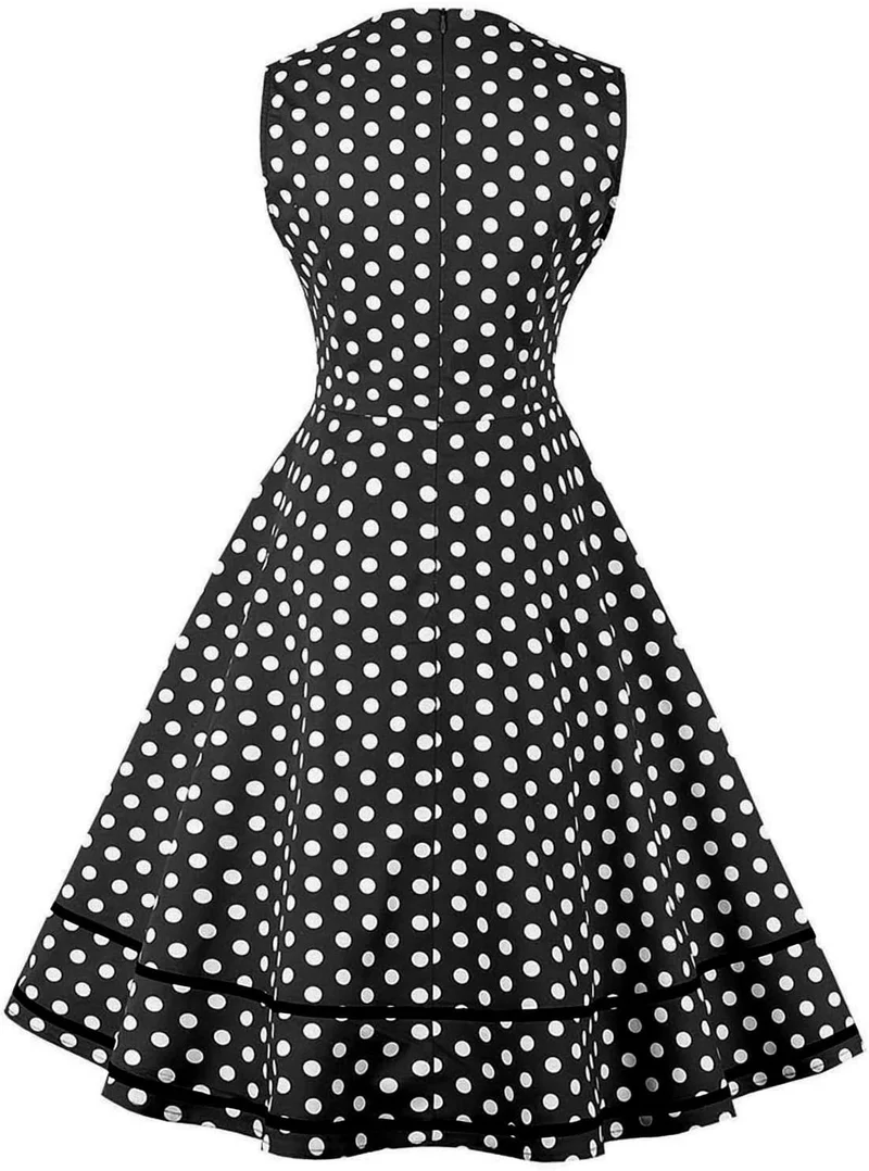AXOE Damen Vintage Kleid Rockabilly 50er Jahre Ärmellos L Schwarz, L Schwarz