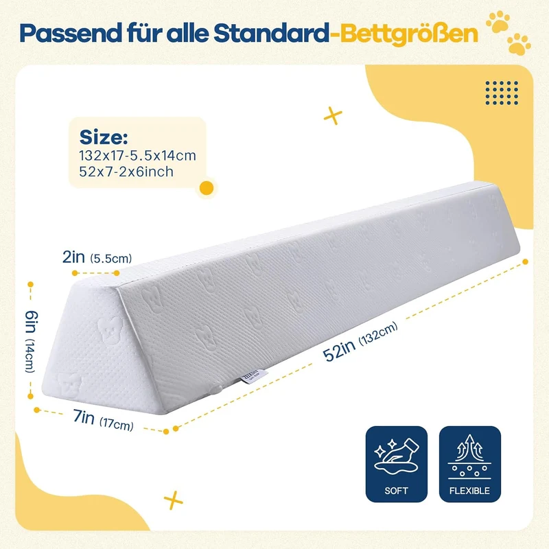 Bettgitter Kinderbett, Schaumstoff Rausfallschutz mit Rutschfester Unterseite, Waschbarer Bezug, Bet