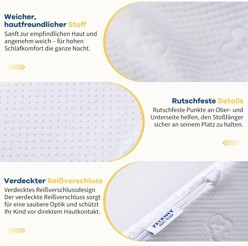 Bettgitter Kinderbett, Schaumstoff Rausfallschutz mit Rutschfester Unterseite, Waschbarer Bezug, Bet