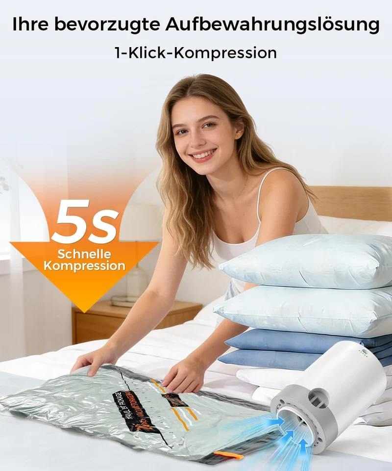 BOYUNSHI Vakuumbeutel für Kleidung Reise mit Kabelloser Vakuumpumpe, 20 Stück (8x 40x54cm, 8x 47x64c