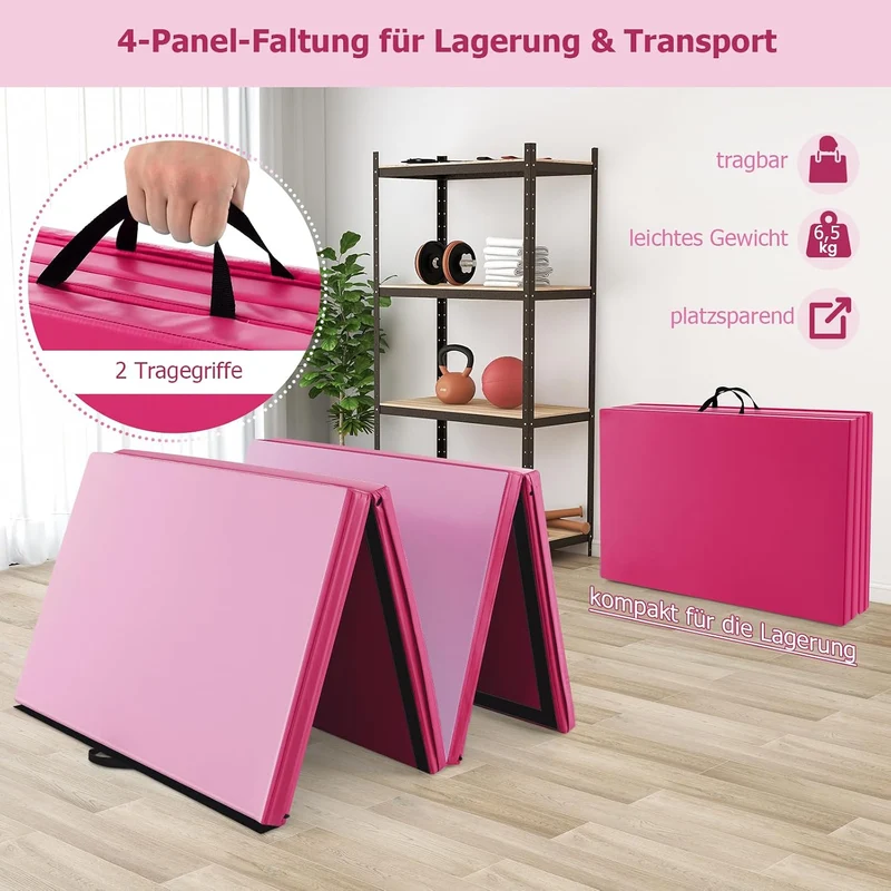 GOPLUS Turnmatte klappbar, 300×117×5cm Weichbodenmatte mit 2 Tragegriffen & Klettverschlüssen, Gymna