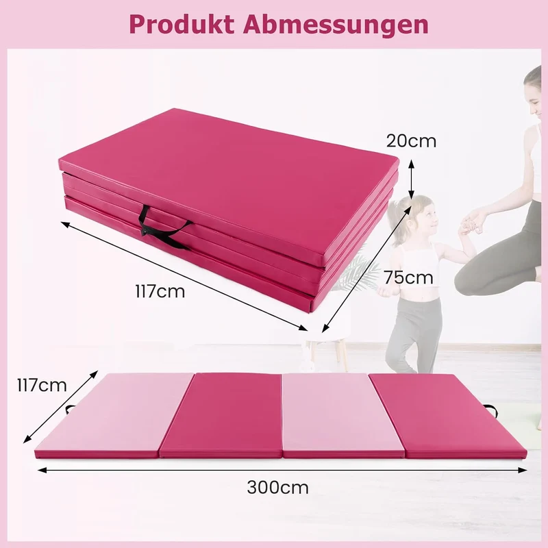 GOPLUS Turnmatte klappbar, 300×117×5cm Weichbodenmatte mit 2 Tragegriffen & Klettverschlüssen, Gymna