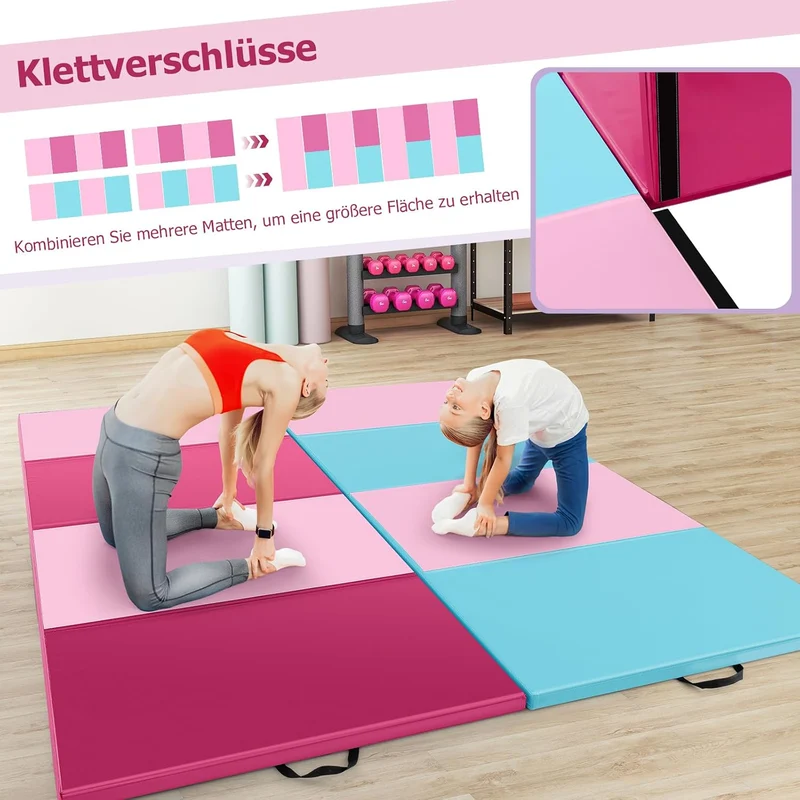 GOPLUS Turnmatte klappbar, 300×117×5cm Weichbodenmatte mit 2 Tragegriffen & Klettverschlüssen, Gymna