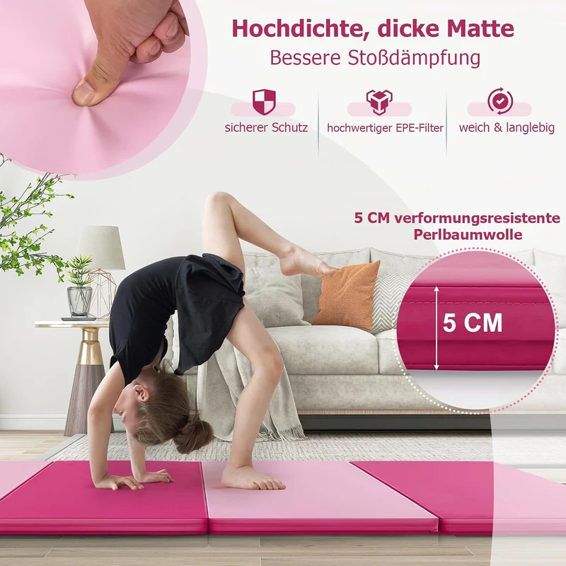 GOPLUS Turnmatte klappbar, 300×117×5cm Weichbodenmatte mit 2 Tragegriffen & Klettverschlüssen, Gymna