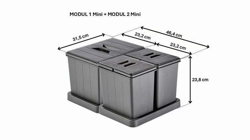 Aspira Home Müllomatic MODUL 1 MINI + MODUL 2 MINI | Einbau Mülleimer für Unterschrank, modulares Mü