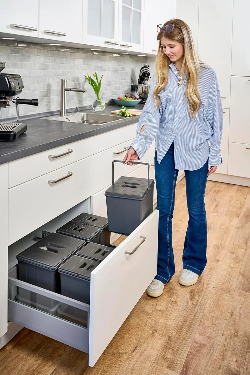 Aspira Home Müllomatic MODUL 1 MINI + MODUL 2 MINI | Einbau Mülleimer für Unterschrank, modulares Mü