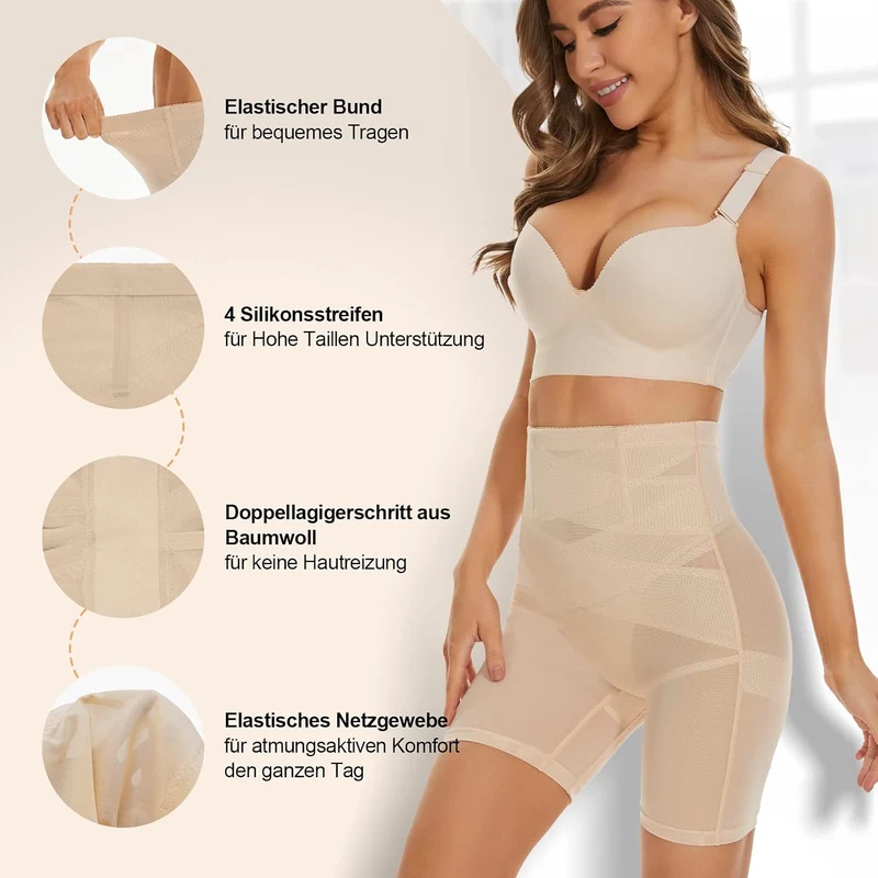 SIMIYA Bauchweg Unterhose Damen Shapewear Hohe Taille Mit Bein L Beige, L Beige