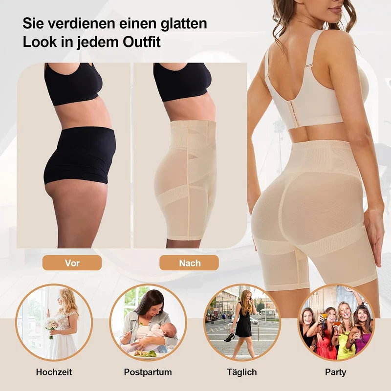 SIMIYA Bauchweg Unterhose Damen Shapewear Hohe Taille Mit Bein L Beige, L Beige