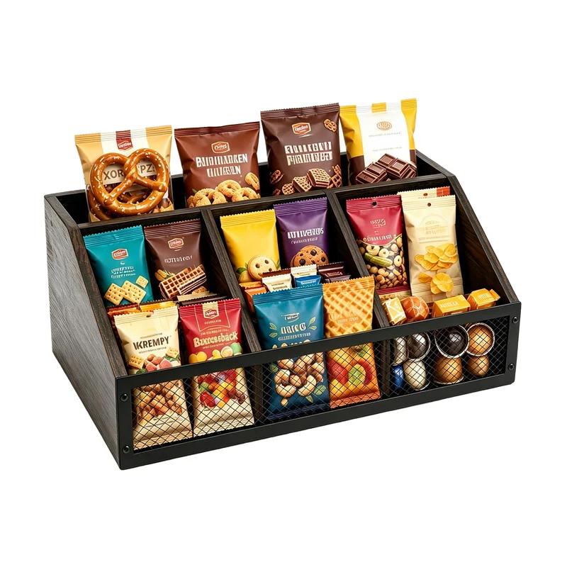 Snack Organizer Küche aus Holz mit 4 Fächern, Süssigkeiten Aufbewahrungsbox für Snackbar, Snack Aufb