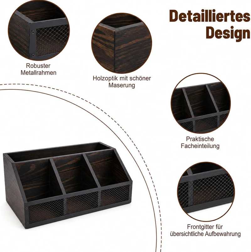 Snack Organizer Küche aus Holz mit 4 Fächern, Süssigkeiten Aufbewahrungsbox für Snackbar, Snack Aufb