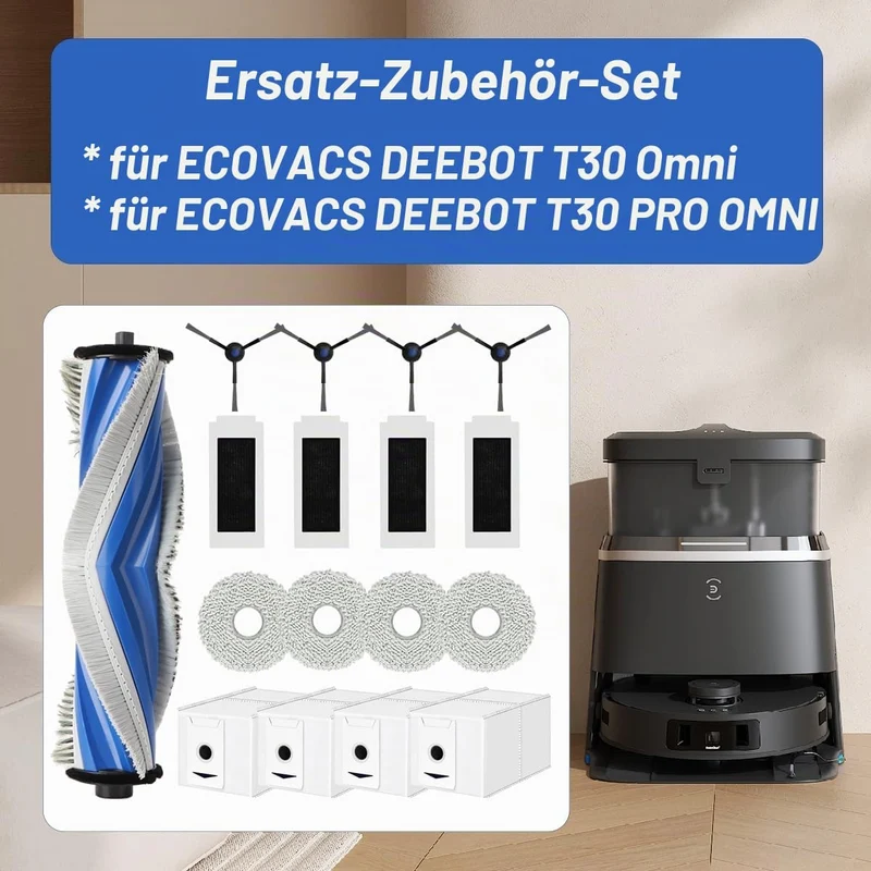 Zubehör für ECOVACS DEEBOT T30 Omni/ T30 PRO Omni Saugroboter, Ersatzteile Set mit 1 Hauptbürste(Zer