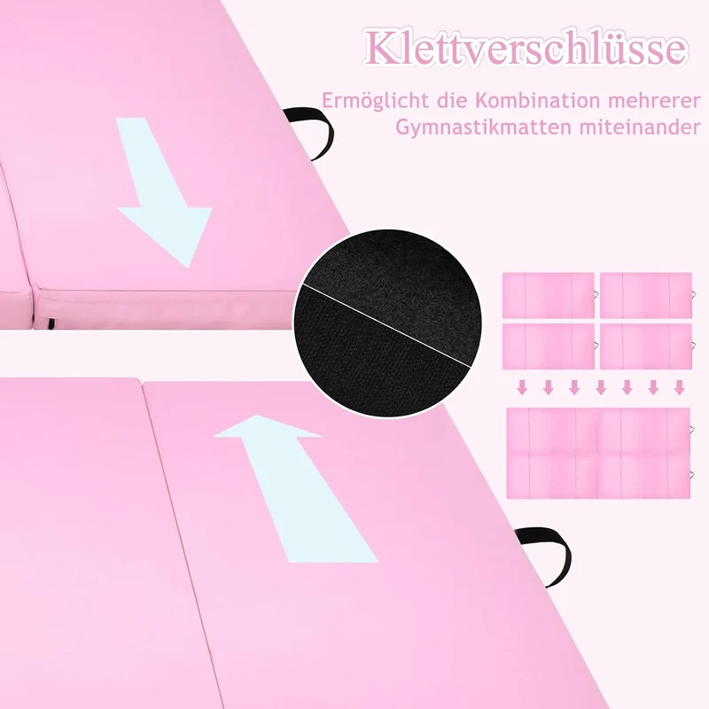 GOPLUS Faltbare Gymnastikmatte 240 cm x 116 cm x 5 cm, Faltbare Turnmatte mit Tragegriffen, Klettver