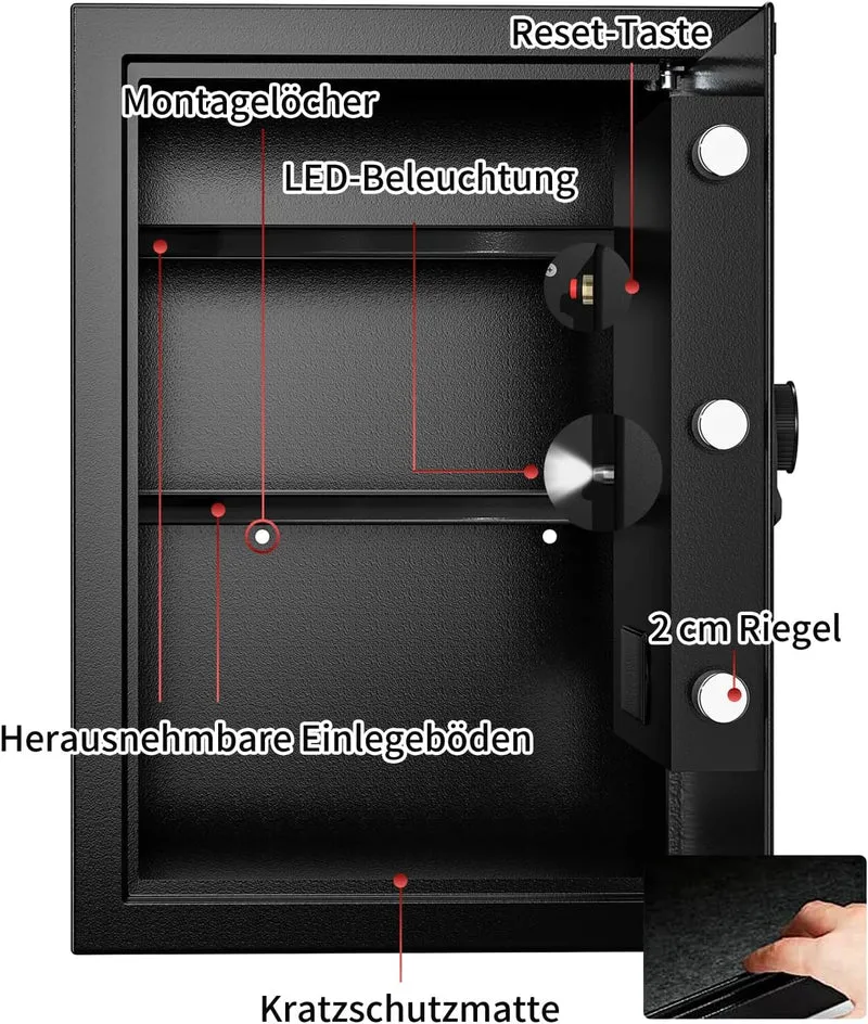 57L Safe Tresor, Grosser Schranktresor, Tresor mit Zahlenschloss, 57L