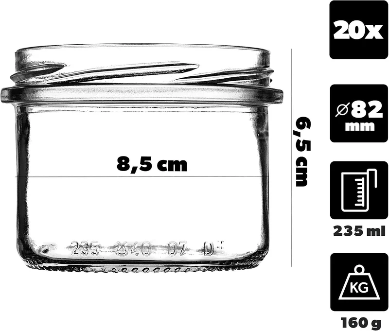 KADAX 20er Set Marmeladengläser 235ml TO82 Himbeeren, Einmachgläser Vorratsgläser Mason Jar mit Schr