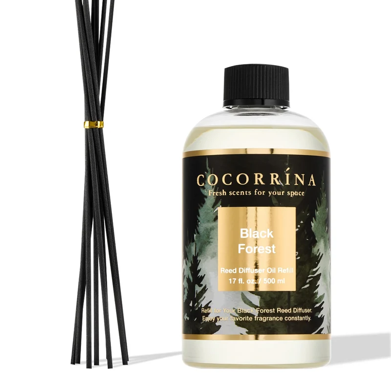 COCORRÍNA Raumduft Nachfüller 500ml mit 8 Duftstäbchen, Black Forest, Langanhaltender Duft mit natür