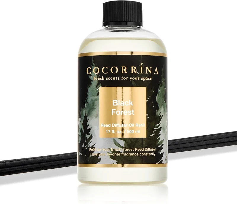 COCORRÍNA Raumduft Nachfüller 500ml mit 8 Duftstäbchen, Black Forest, Langanhaltender Duft mit natür