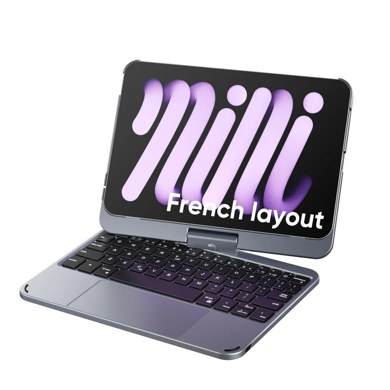 doqo iPad mini 7 A17 Pro & Mini 6 Tastatur Hülle mit Trackpad,360° drehbar Französisches Layout Meta