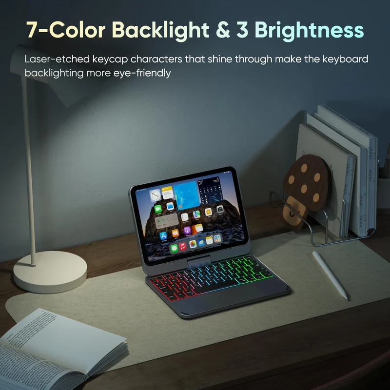 doqo iPad mini 7 A17 Pro & Mini 6 Tastatur Hülle mit Trackpad,360° drehbar Französisches Layout Meta