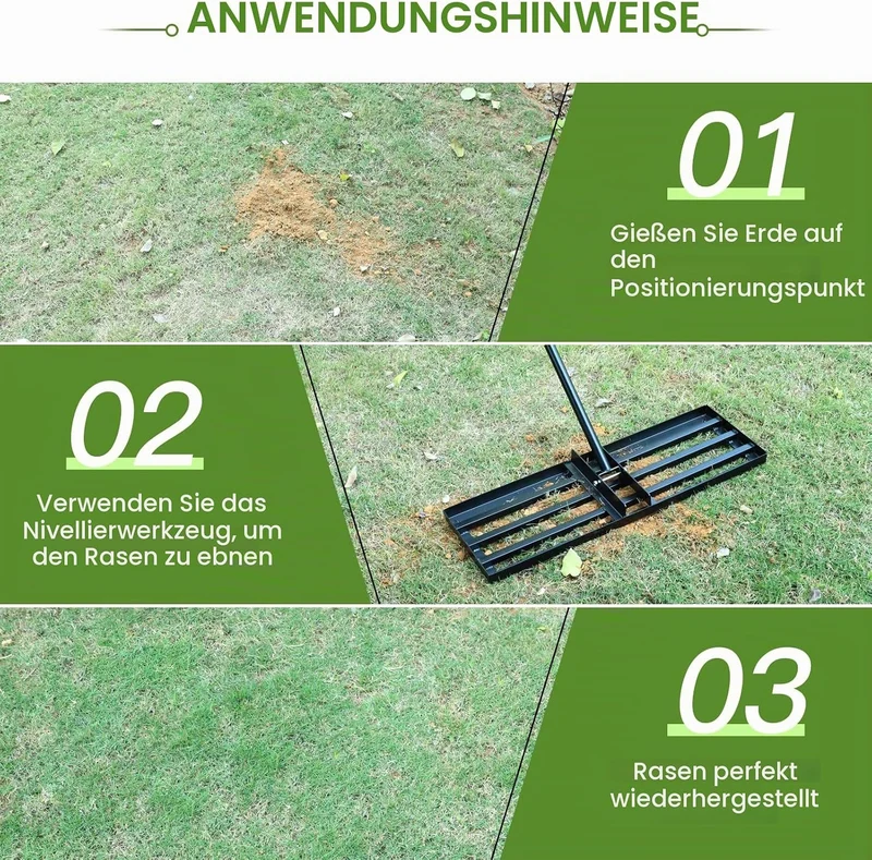 DBREAKS Rasen Rakel, 75 * 26 * 157CM Edelstahl Rasenschieber, Rasennivellierwerkzeug, Nivellierreche