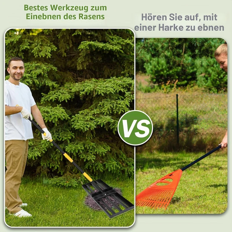 DBREAKS Rasen Rakel, 75 * 26 * 157CM Edelstahl Rasenschieber, Rasennivellierwerkzeug, Nivellierreche