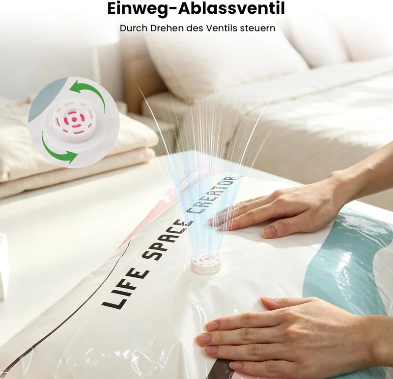 Vakuumbeutel ohne Pumpe 4er Set: 2x M (70x50x30cm) & 2x L (100x80x30cm) – Platzsparende No-Pump Aufb