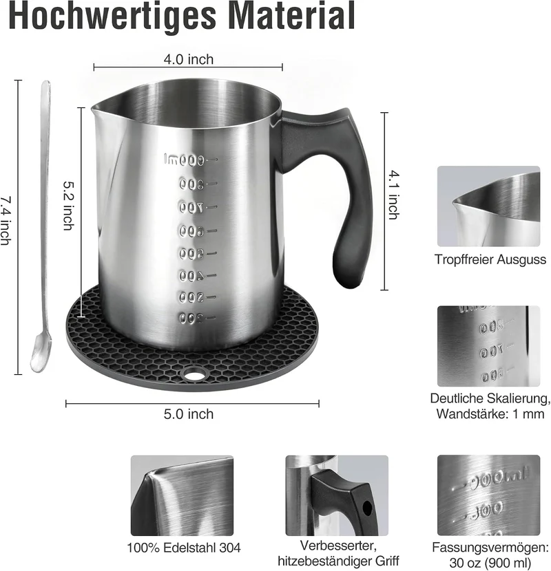 VALLYDOM Kerzenmacherset Komplett mit 1000ml Messbecher, 100 Kerzendochte 10cm, 100 Dochtaufkleber,