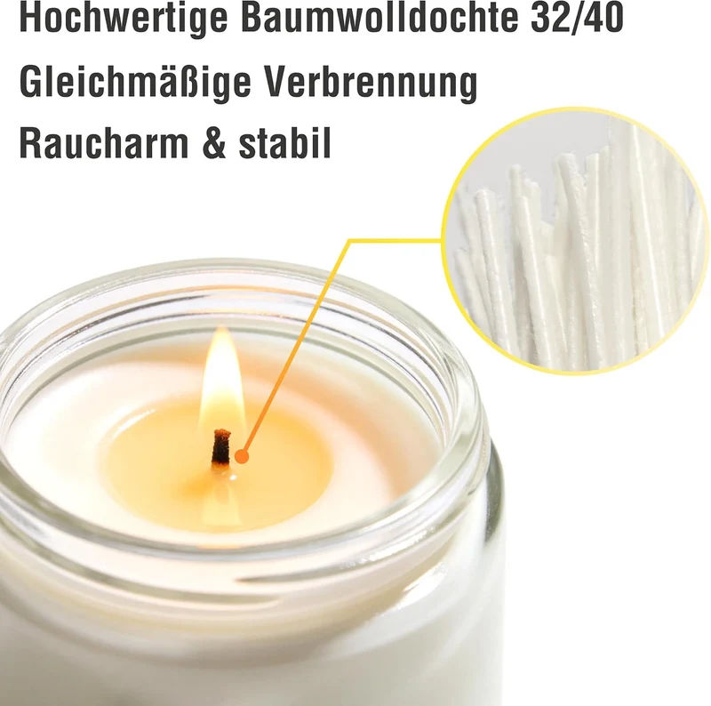 VALLYDOM Kerzenmacherset Komplett mit 1000ml Messbecher, 100 Kerzendochte 10cm, 100 Dochtaufkleber,