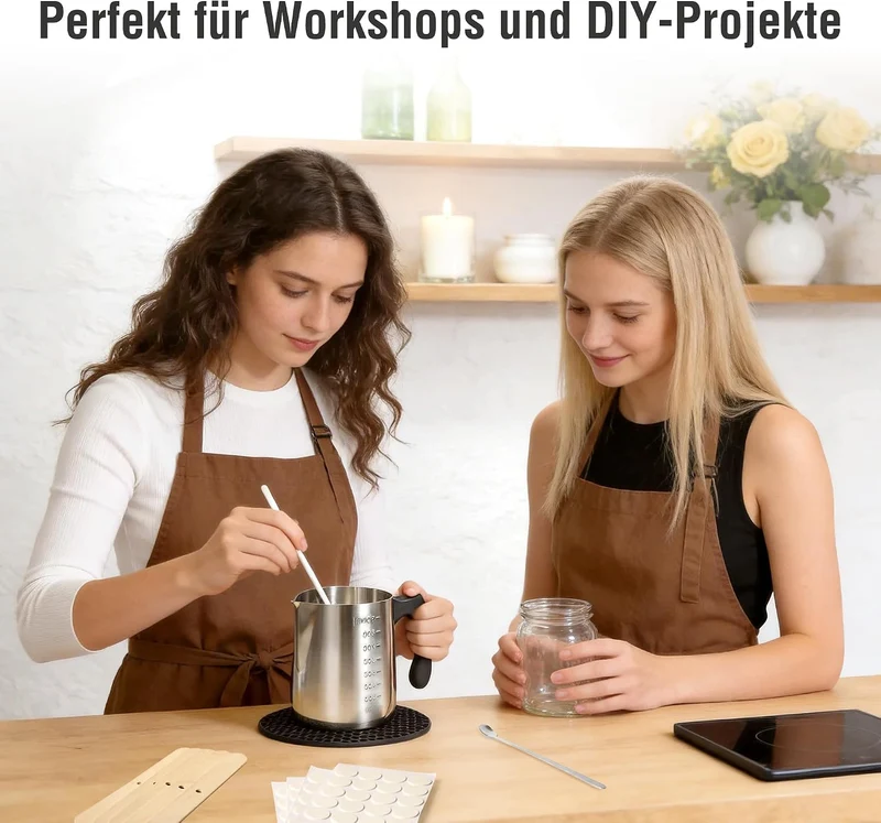 VALLYDOM Kerzenmacherset Komplett mit 1000ml Messbecher, 100 Kerzendochte 10cm, 100 Dochtaufkleber,