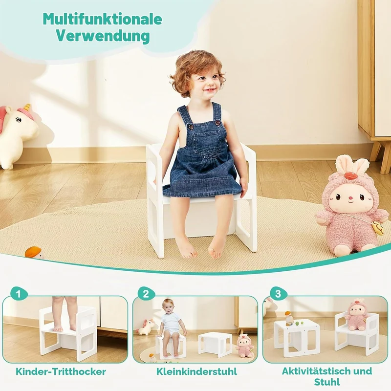FUNLIO Höhenverstellbarer Montessori-Entwöhnungsstuhl für 1-3 Jahre, Qualitätsstuhl aus Massivholz,