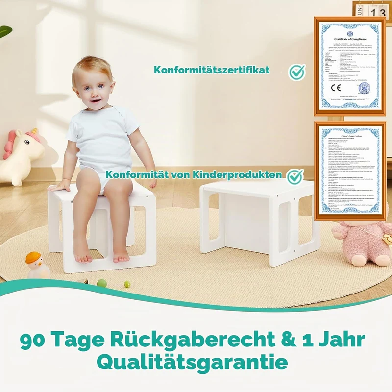 FUNLIO Höhenverstellbarer Montessori-Entwöhnungsstuhl für 1-3 Jahre, Qualitätsstuhl aus Massivholz,