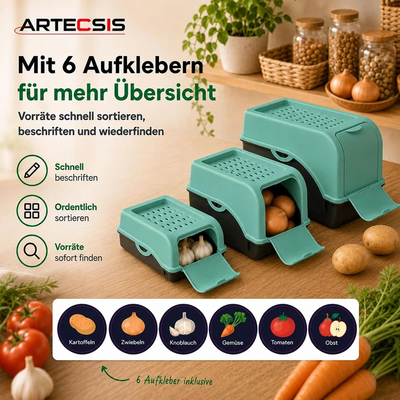 ARTECSIS® 1 x Kartoffel Aufbewahrungsbox mit Deckel für 4 kg Kartoffeln (mintgrün) - Vorratsbehälter