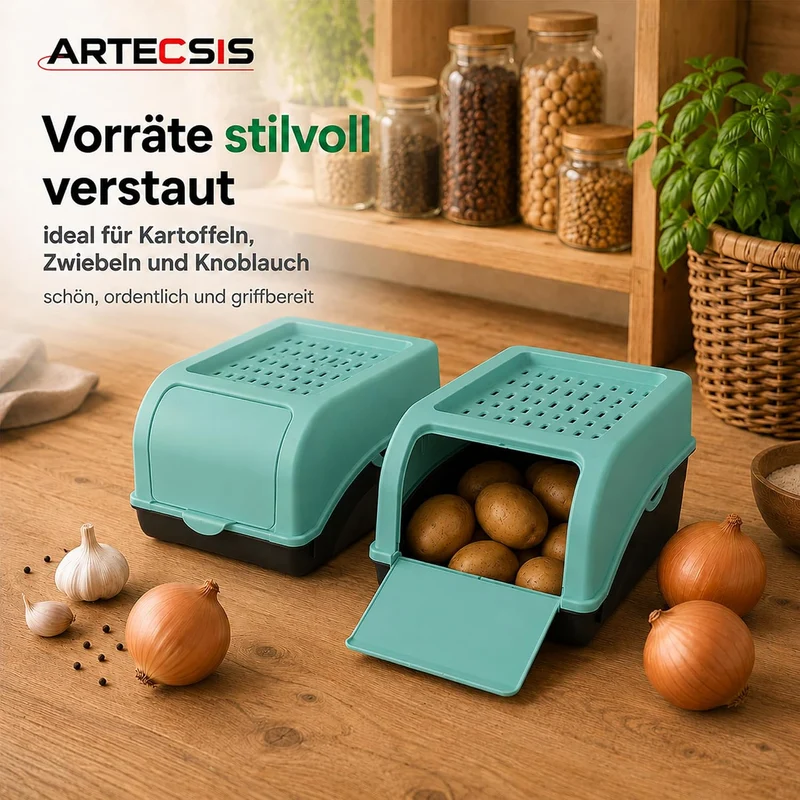 ARTECSIS® 1 x Kartoffel Aufbewahrungsbox mit Deckel für 4 kg Kartoffeln (mintgrün) - Vorratsbehälter