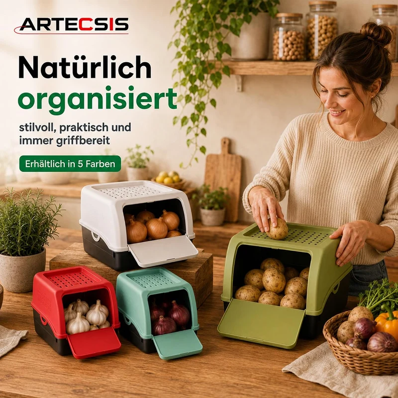 ARTECSIS® 1 x Kartoffel Aufbewahrungsbox mit Deckel für 4 kg Kartoffeln (mintgrün) - Vorratsbehälter
