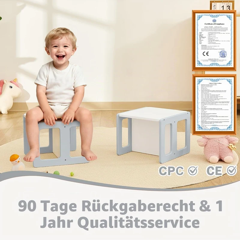 FUNLIO Höhenverstellbarer Montessori-Entwöhnungsstuhl für 1-3 Jahre, Qualitätsstuhl aus Massivholz,
